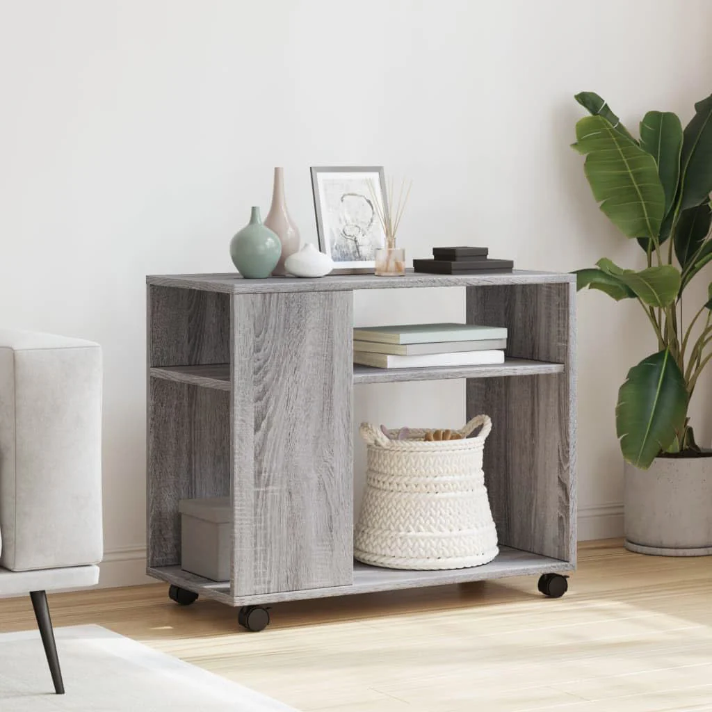Versatile Sofa Side Table & Magazine Shelf with Casters (Rustic Grey) - Image 6