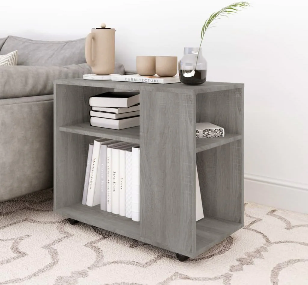 Versatile Sofa Side Table & Magazine Shelf with Casters (Rustic Grey) - Image 7