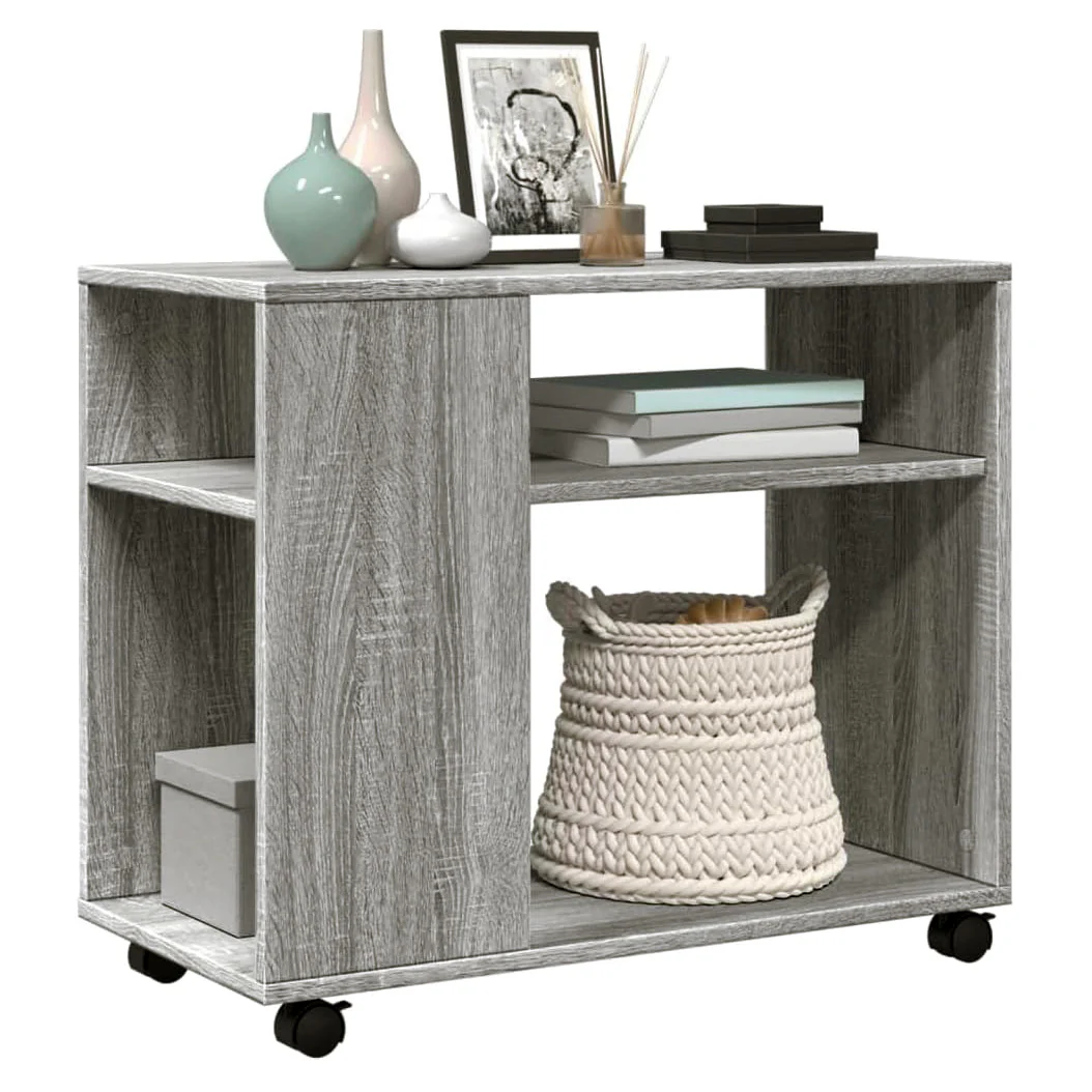 Versatile Sofa Side Table & Magazine Shelf with Casters (Rustic Grey) - Image 8