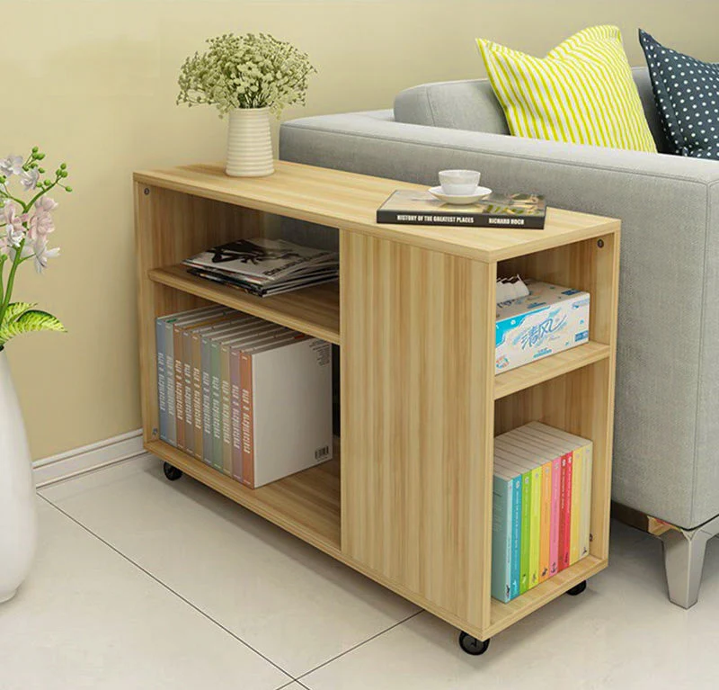 Versatile Sofa Side Table & Magazine Shelf with Casters (Oak) - Image 2
