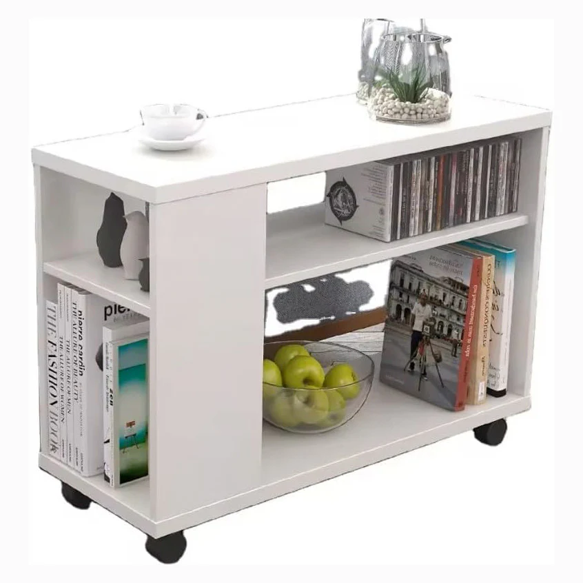 Versatile Sofa Side Table & Magazine Shelf with Casters (White) - Image 2