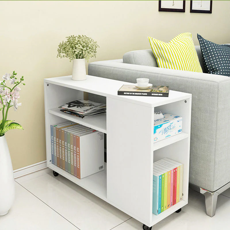 Versatile Sofa Side Table & Magazine Shelf with Casters (White) - Image 5