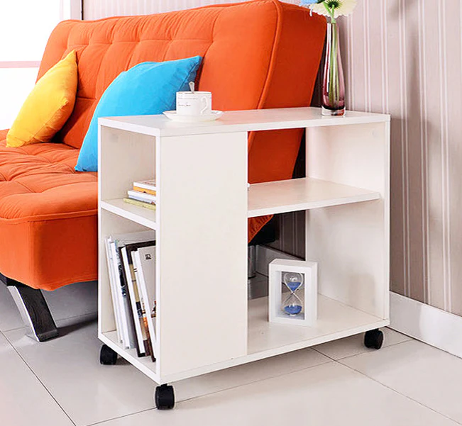 Versatile Sofa Side Table & Magazine Shelf with Casters (White) - Image 6