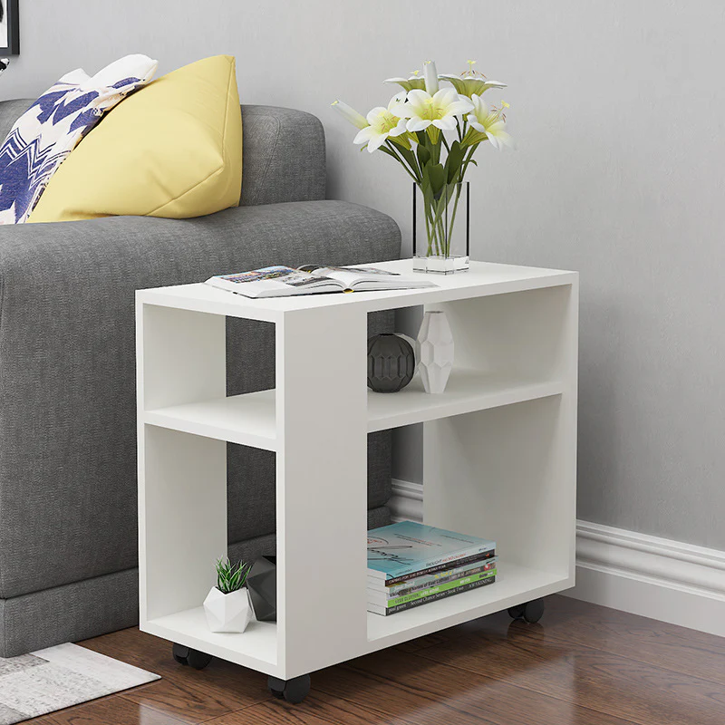 Versatile Sofa Side Table & Magazine Shelf with Casters (White) - Image 7