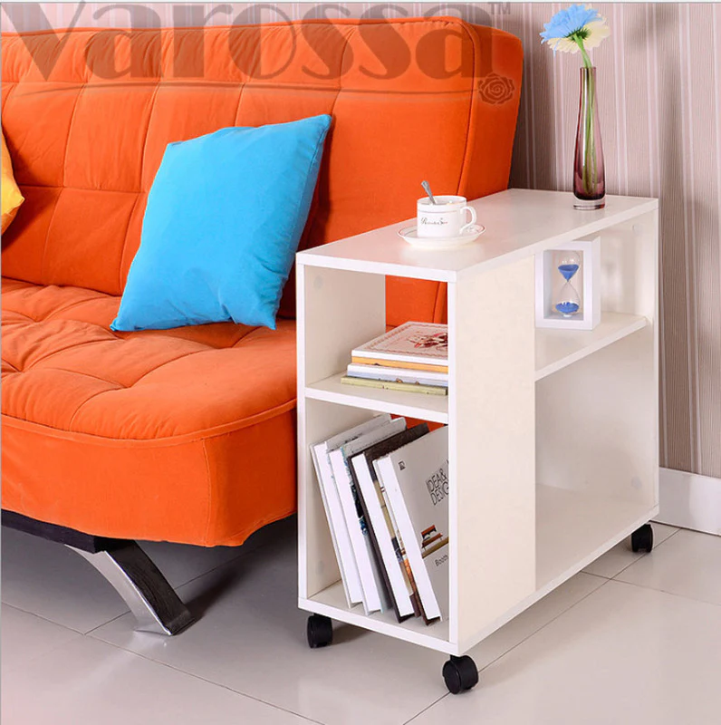 Versatile Sofa Side Table & Magazine Shelf with Casters (White) - Image 8