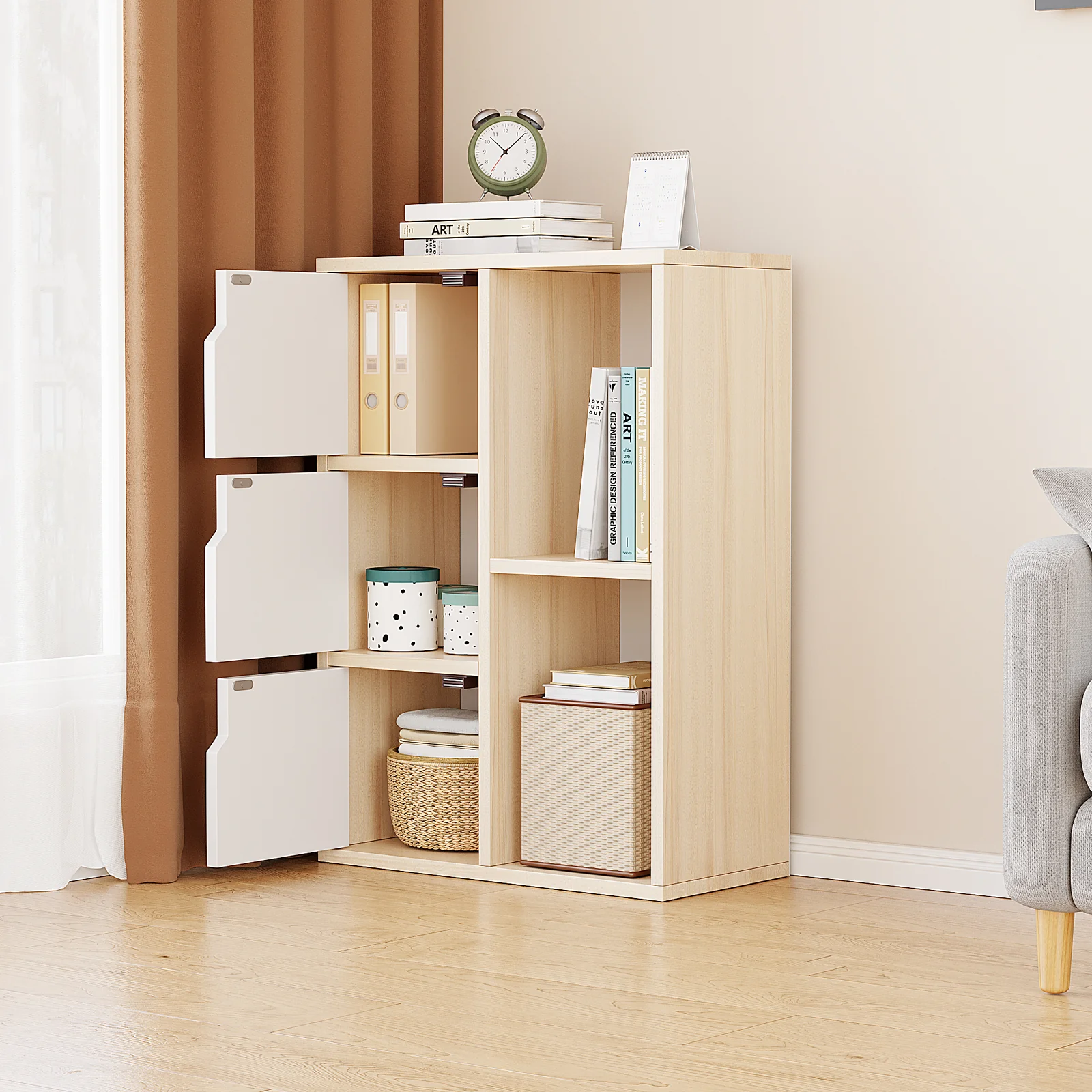 Verve Organizer Bookcase Storage Display Shelf Cabinet (White Oak) - Image 6