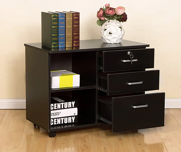 Vibe 3 Drawer and Shelf Utility Side Table with Wheels (Black) - Image 5