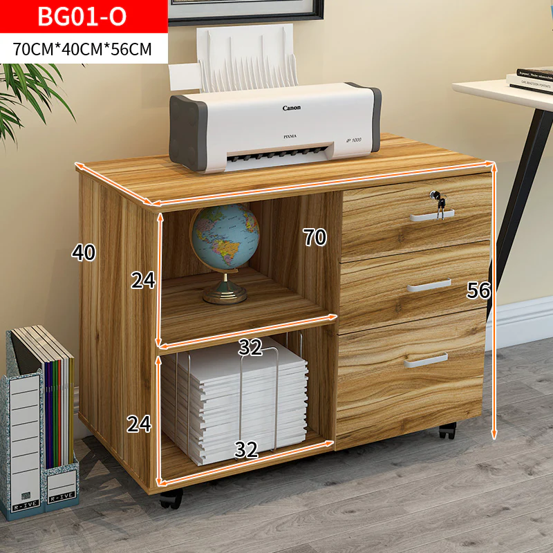 Vibe 3 Drawer and Shelf Utility Side Table with Wheels (White Oak) - Image 6