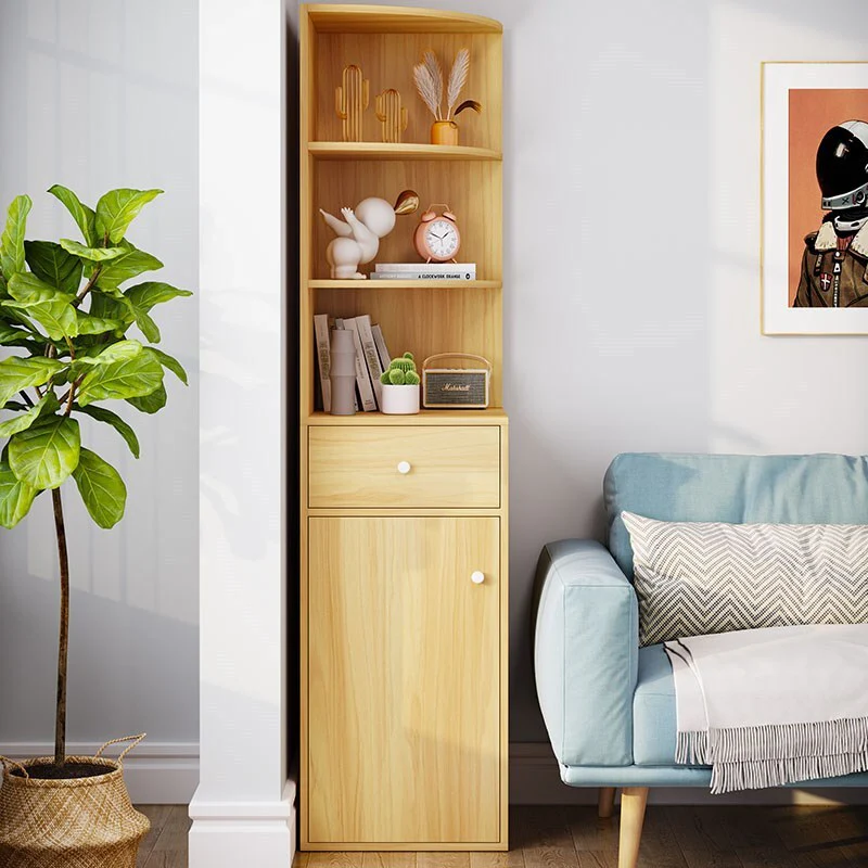 Vision Stylish Wooden Corner Shelf Unit with Cabinet & Drawer (Oak) - Image 3