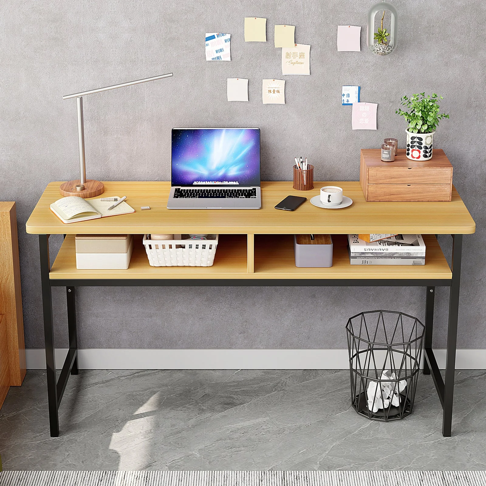 Vista Space-Saver Console Table Wood & Metal Narrow Desk (Oak) - Image 2