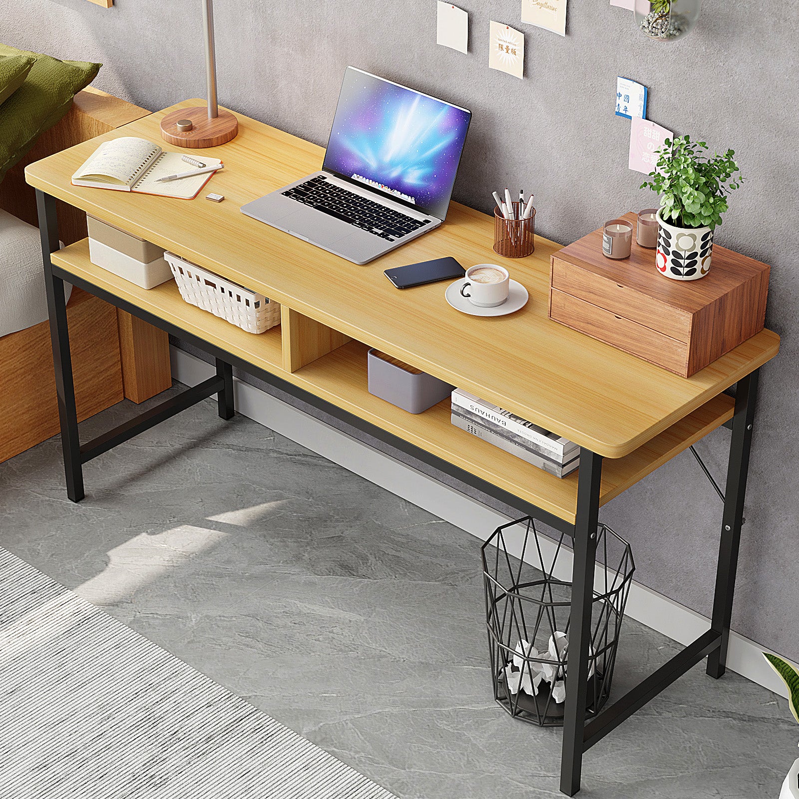 Vista Space-Saver Console Table Wood & Metal Narrow Desk (Oak) - Image 3