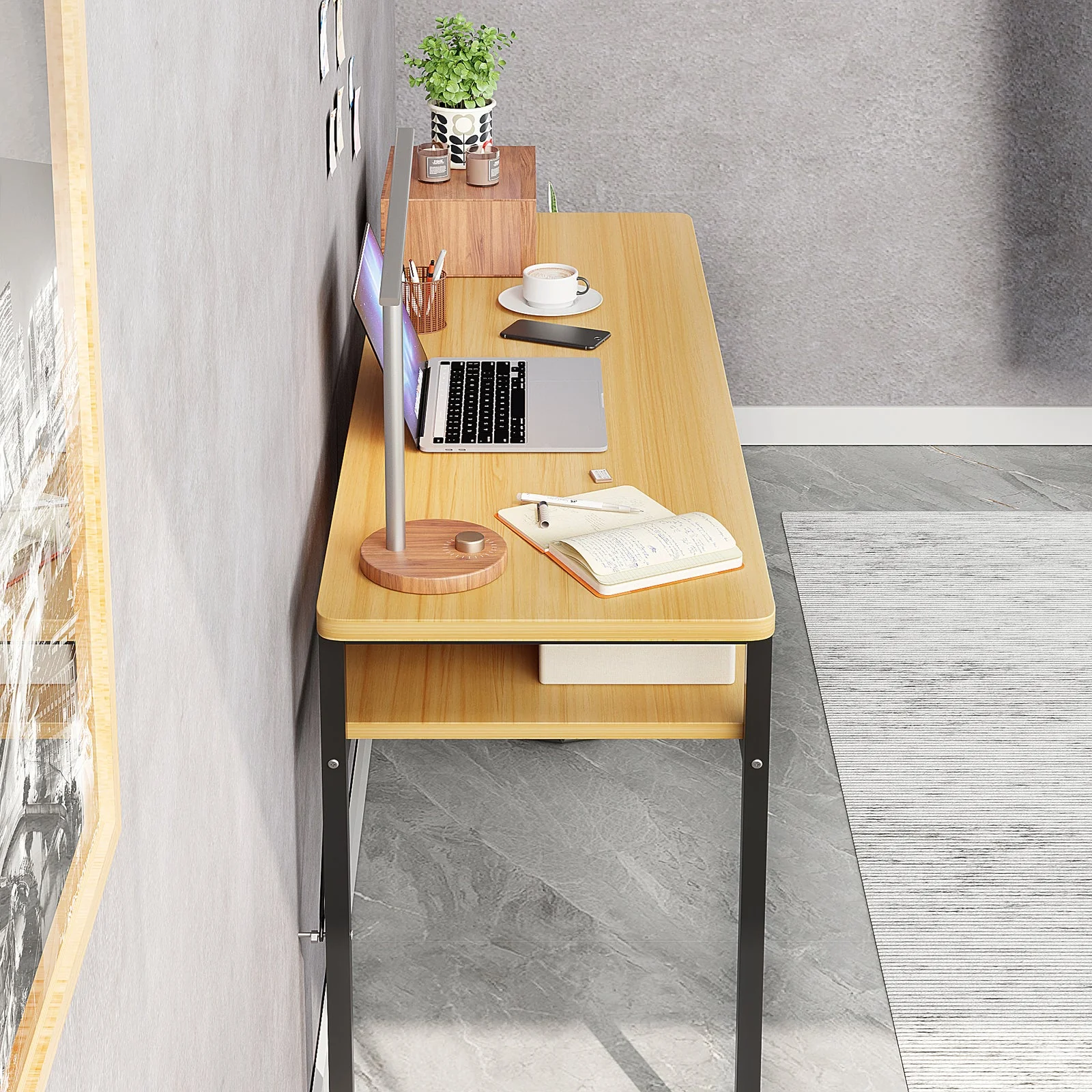 Vista Space-Saver Console Table Wood & Metal Narrow Desk (Oak) - Image 4
