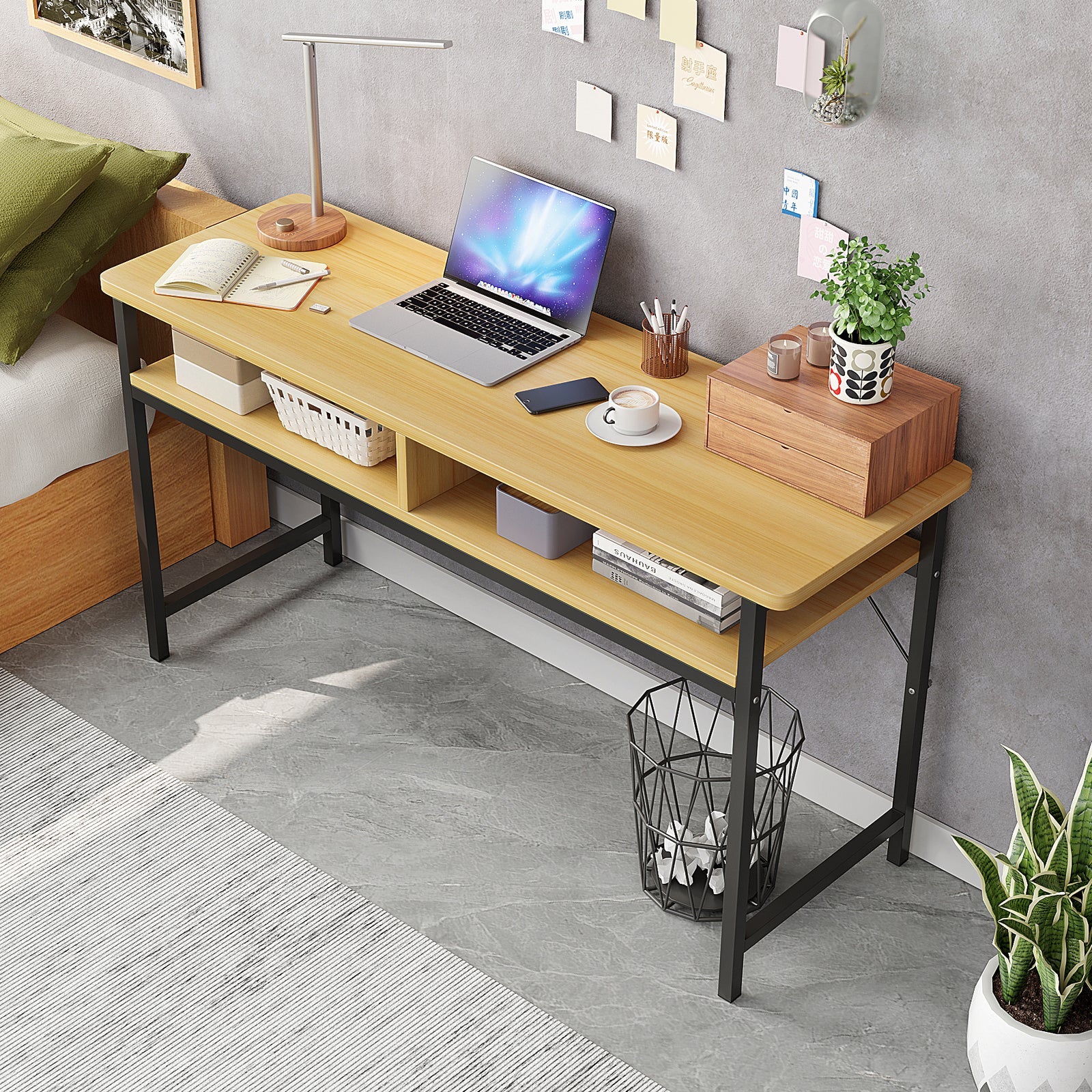 Vista Space-Saver Console Table Wood & Metal Narrow Desk (Oak) - Image 5