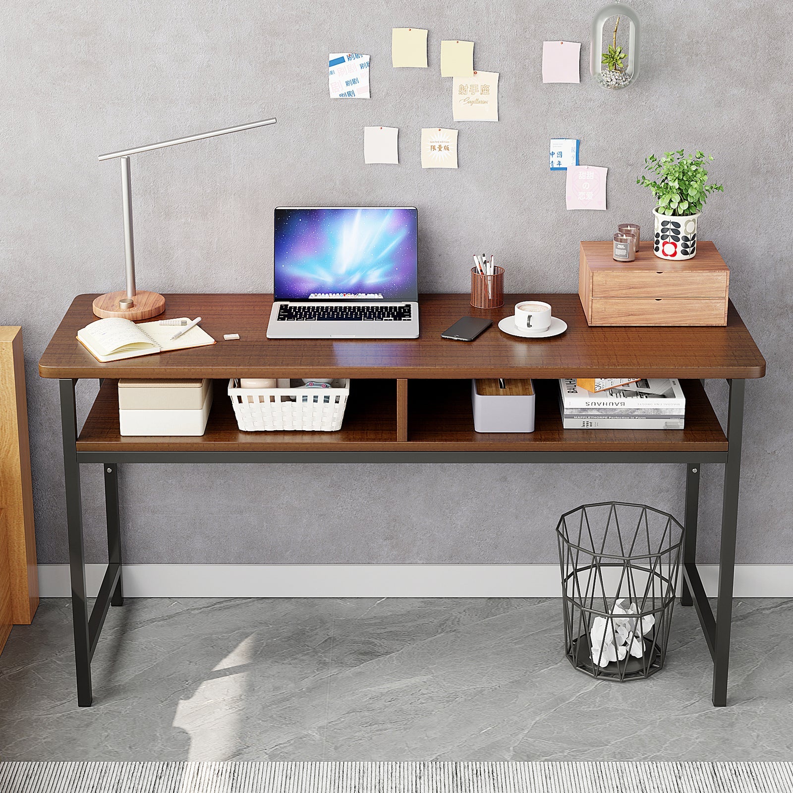 Vista Space-Saver Console Table Wood & Metal Narrow Desk (Walnut) - Image 2
