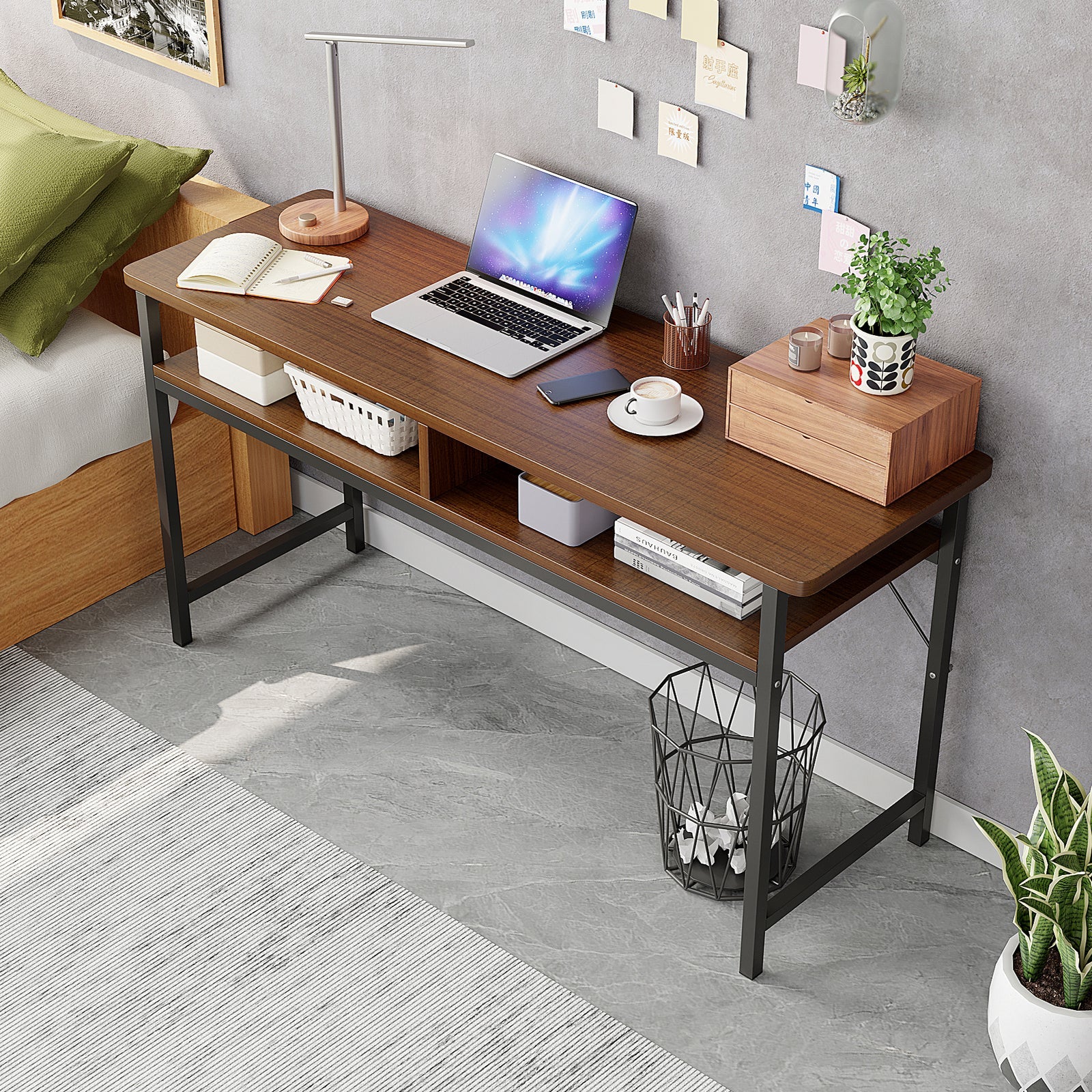 Vista Space-Saver Console Table Wood & Metal Narrow Desk (Walnut) - Image 4