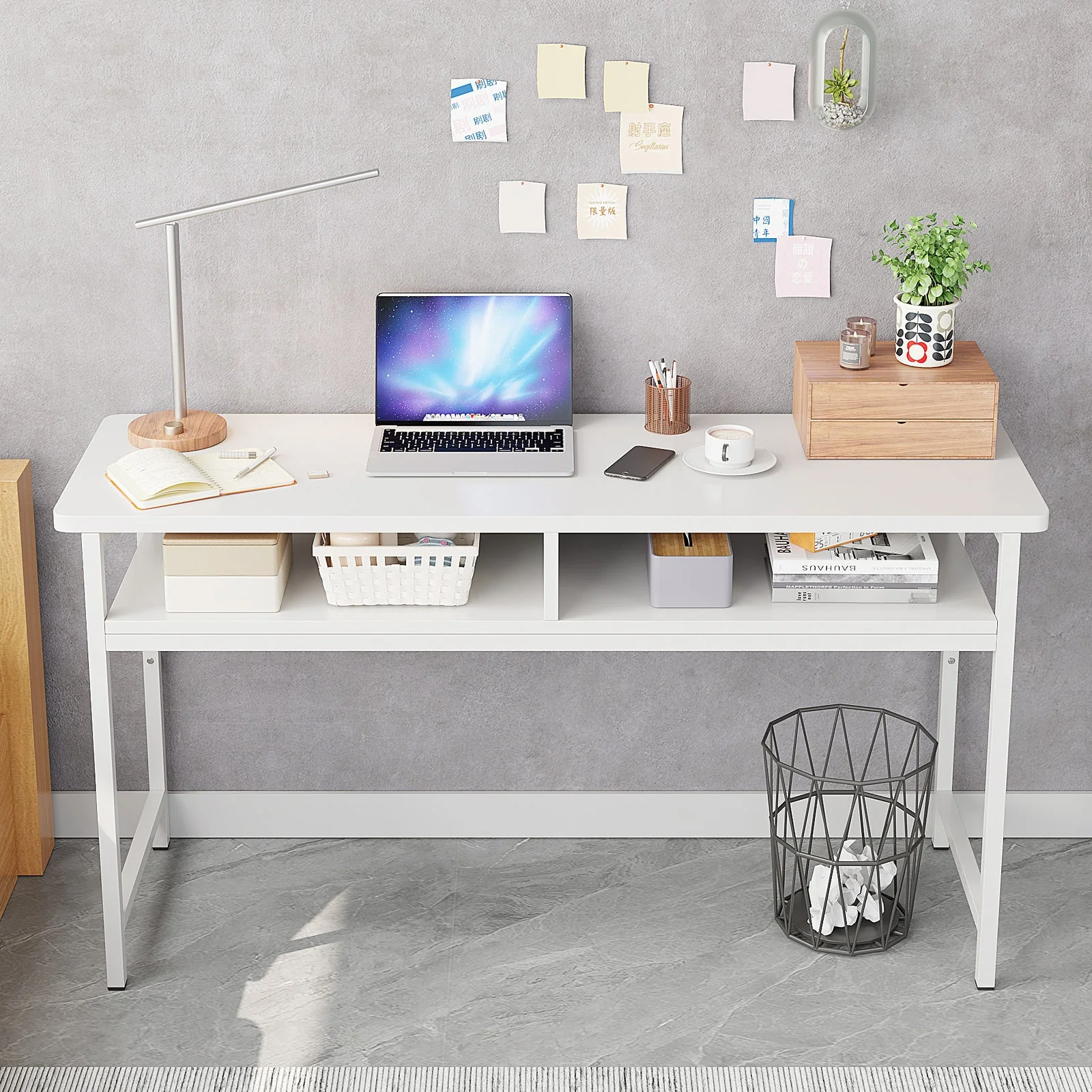 Vista Space-Saver Console Table Wood & Metal Narrow Desk (White) - Image 2