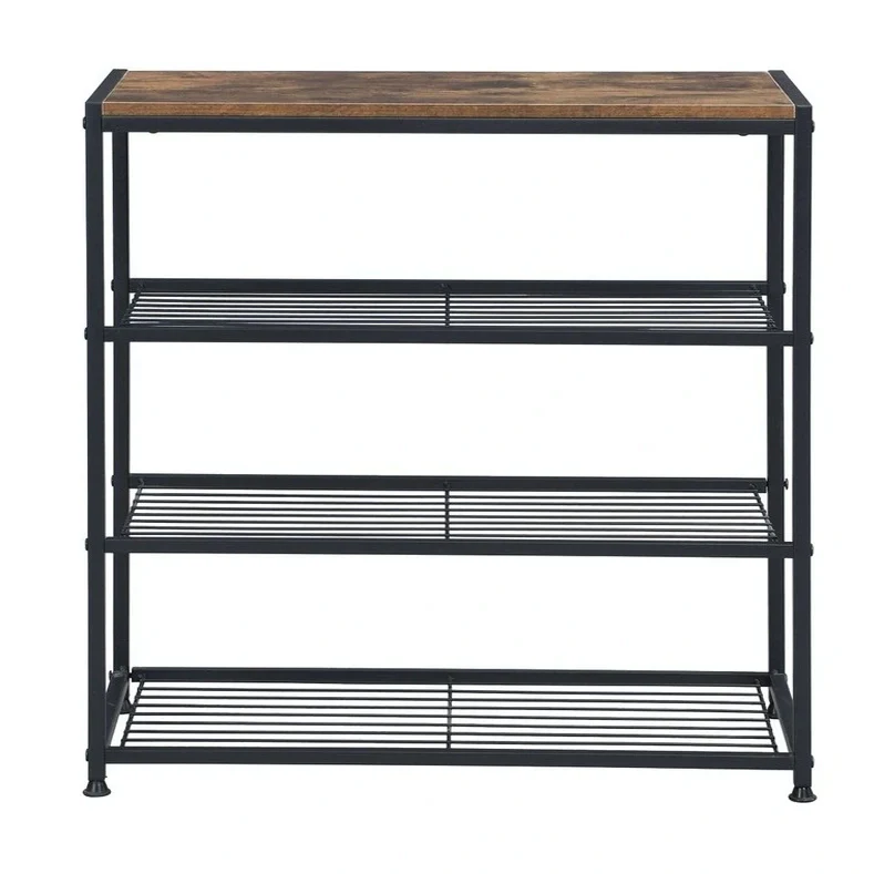 Vita 4-Tier Rustic Wood & Metal Shoe Rack Storage Shelf Organiser - Image 6