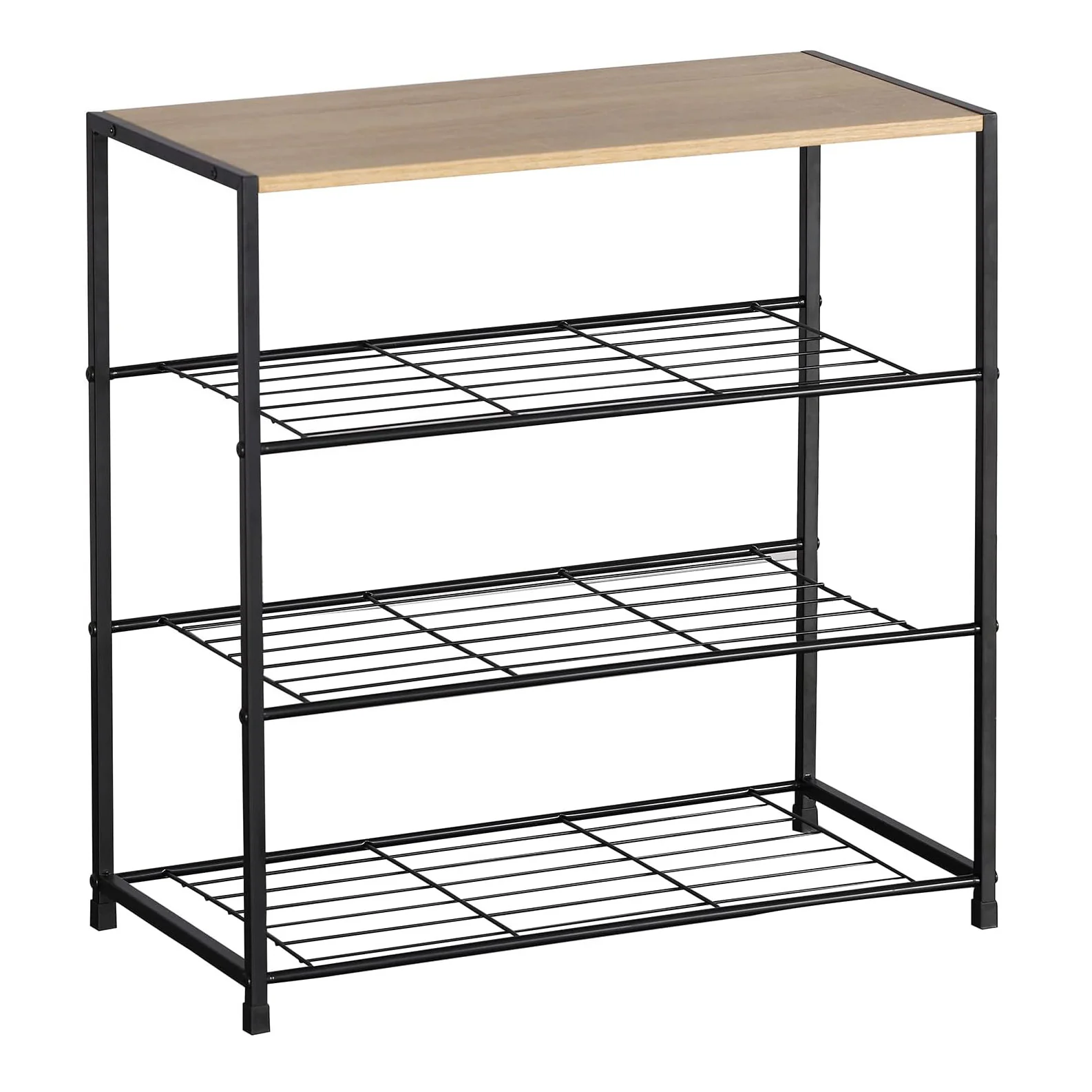 Vita 4-Tier Wood & Metal Shoe Rack Storage Shelf Organiser (Rustic Oak) - Image 10