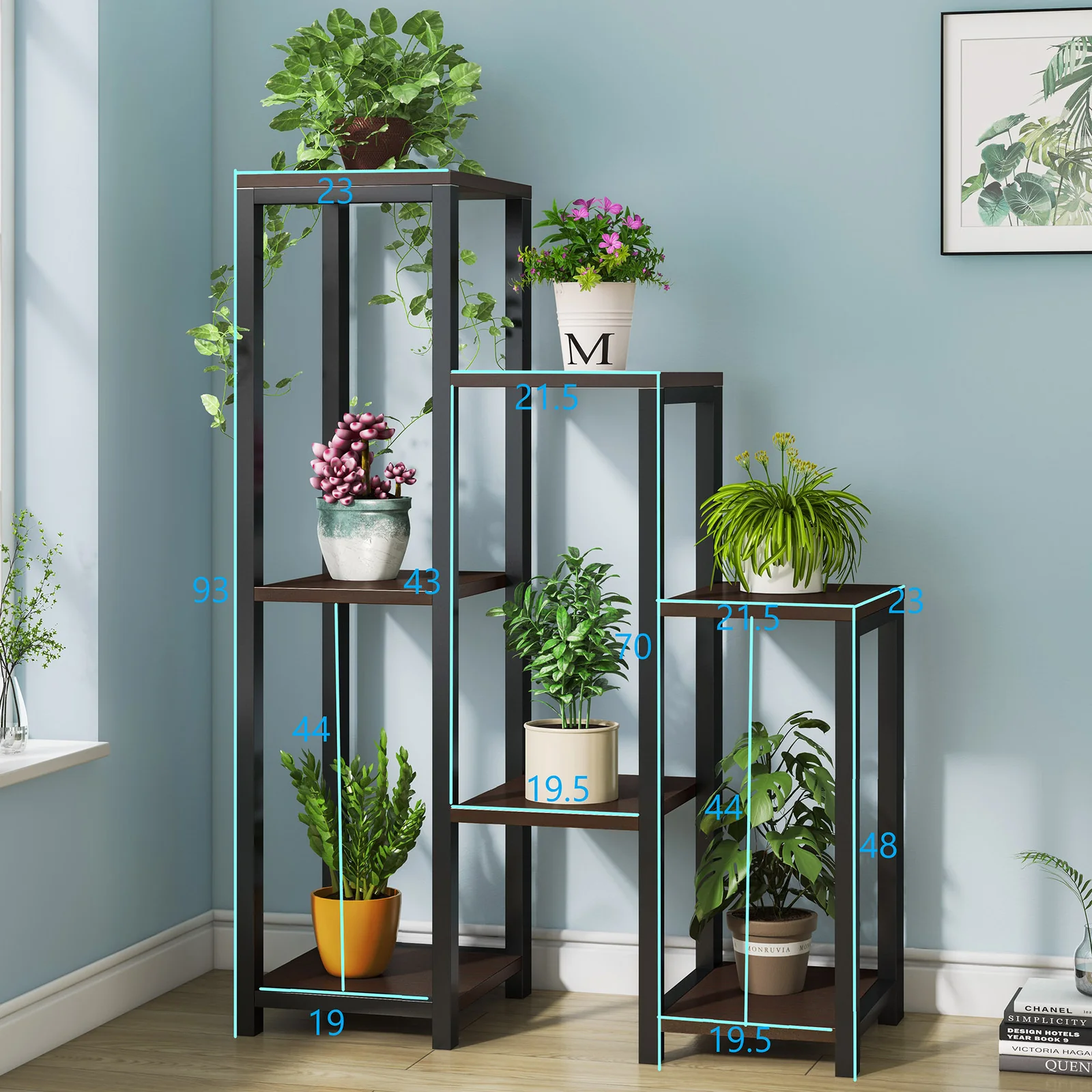 Wonderland Multi-Tiered Garden Plant Stand Wood & Steel Planter Shelf (Black Walnut) - Image 2