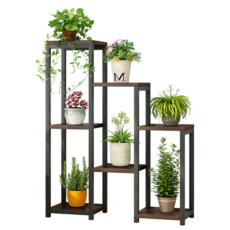 Wonderland Multi-Tiered Garden Plant Stand Wood & Steel Planter Shelf (Black Walnut) - Image 3