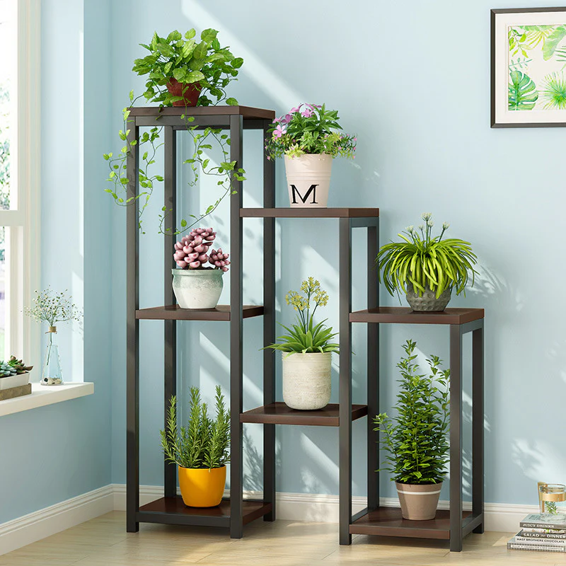 Wonderland Multi-Tiered Garden Plant Stand Wood & Steel Planter Shelf (Black Walnut) - Image 9