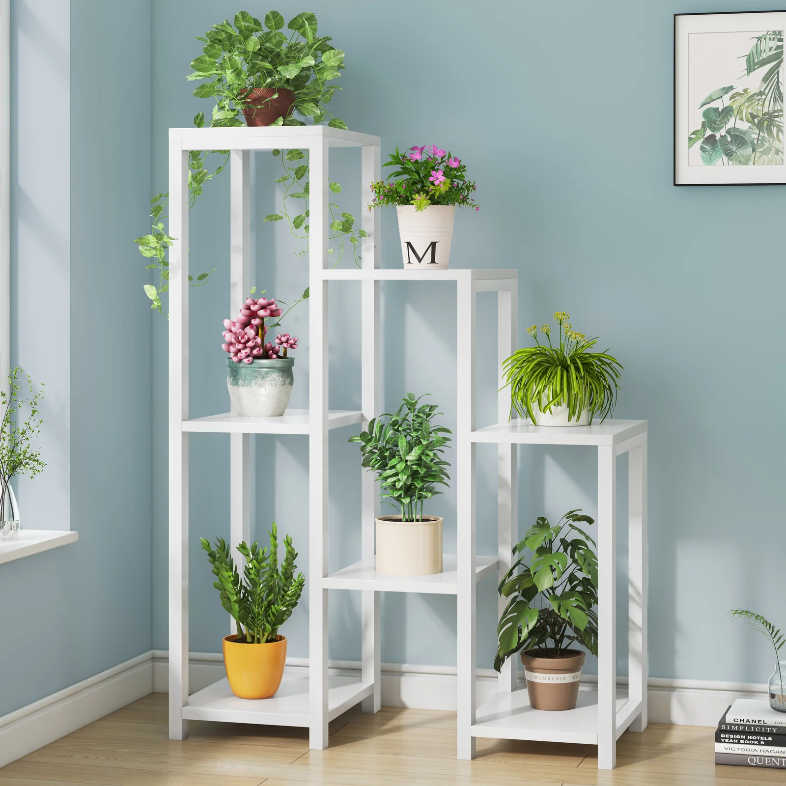 Wonderland Multi-Tiered Garden Plant Stand Wood & Steel Planter Shelf (White) - Image 12