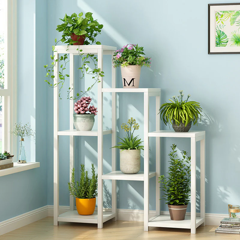Wonderland Multi-Tiered Garden Plant Stand Wood & Steel Planter Shelf (White) - Image 2
