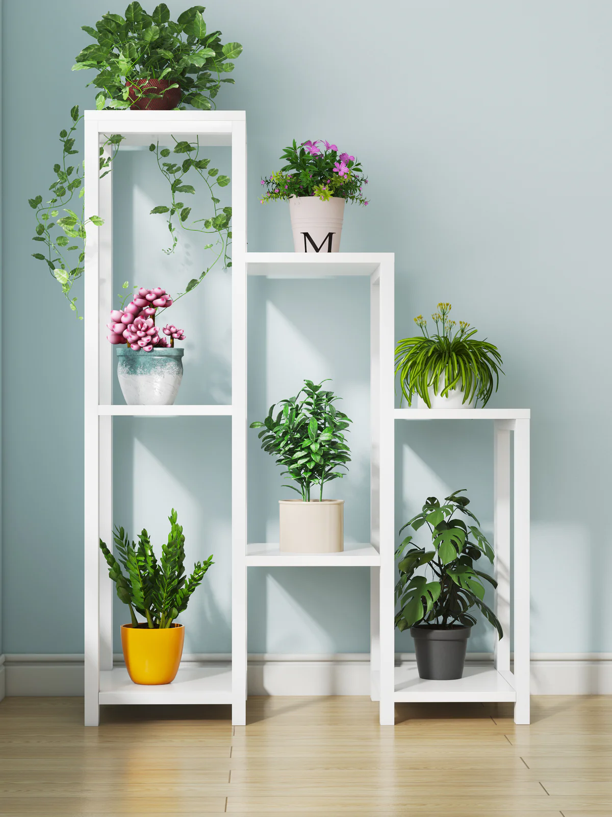 Wonderland Multi-Tiered Garden Plant Stand Wood & Steel Planter Shelf (White) - Image 4