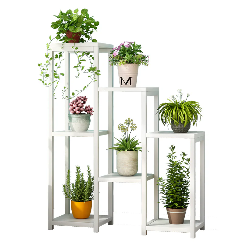 Wonderland Multi-Tiered Garden Plant Stand Wood & Steel Planter Shelf (White) - Image 5