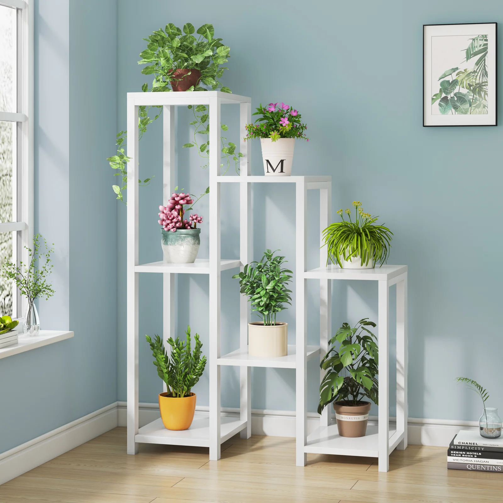 Wonderland Multi-Tiered Garden Plant Stand Wood & Steel Planter Shelf (White) - Image 6