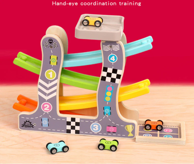 Wooden Car Ramp Multi-Level Racer Kids Toy Set - Image 3