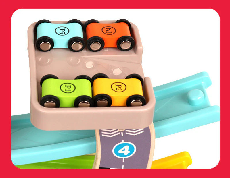 Wooden Car Ramp Multi-Level Racer Kids Toy Set - Image 4