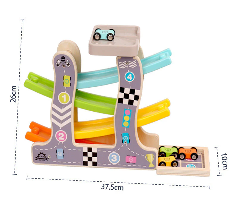 Wooden Car Ramp Multi-Level Racer Kids Toy Set - Image 6