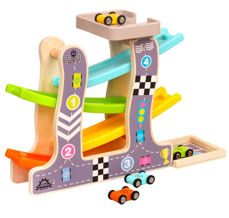 Wooden Car Ramp Multi-Level Racer Kids Toy Set - Image 8