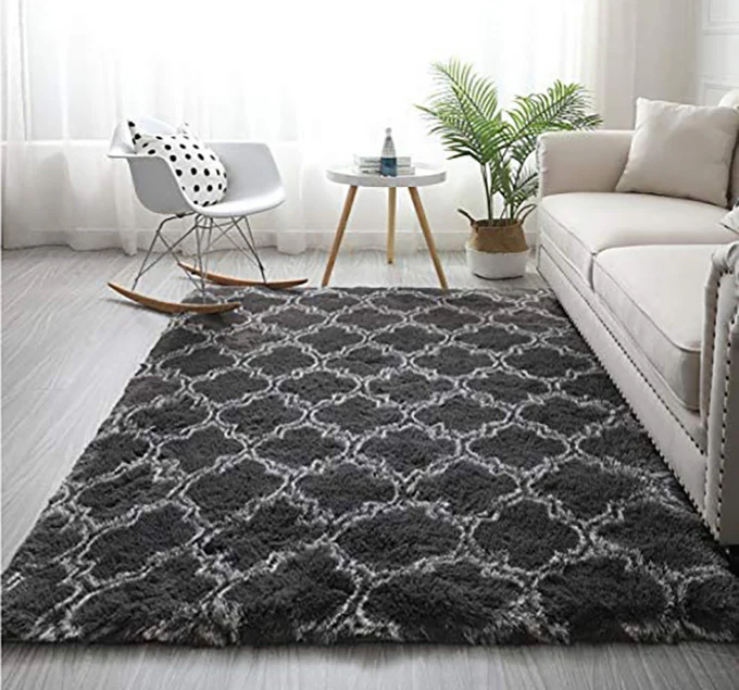 XL Comfortable Shag Rug (300 x 200, Black Lattice) - Image 14