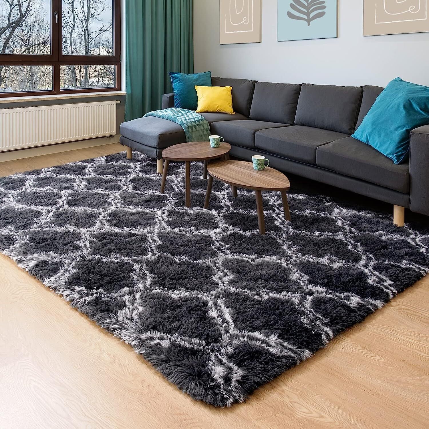 XL Comfortable Shag Rug (300 x 200, Black Lattice) - Image 16