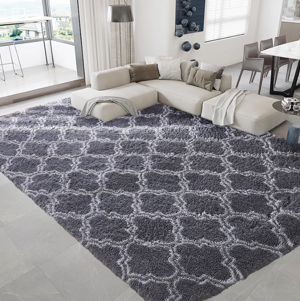XL Comfortable Shag Rug (300 x 200, Black Lattice) - Image 4
