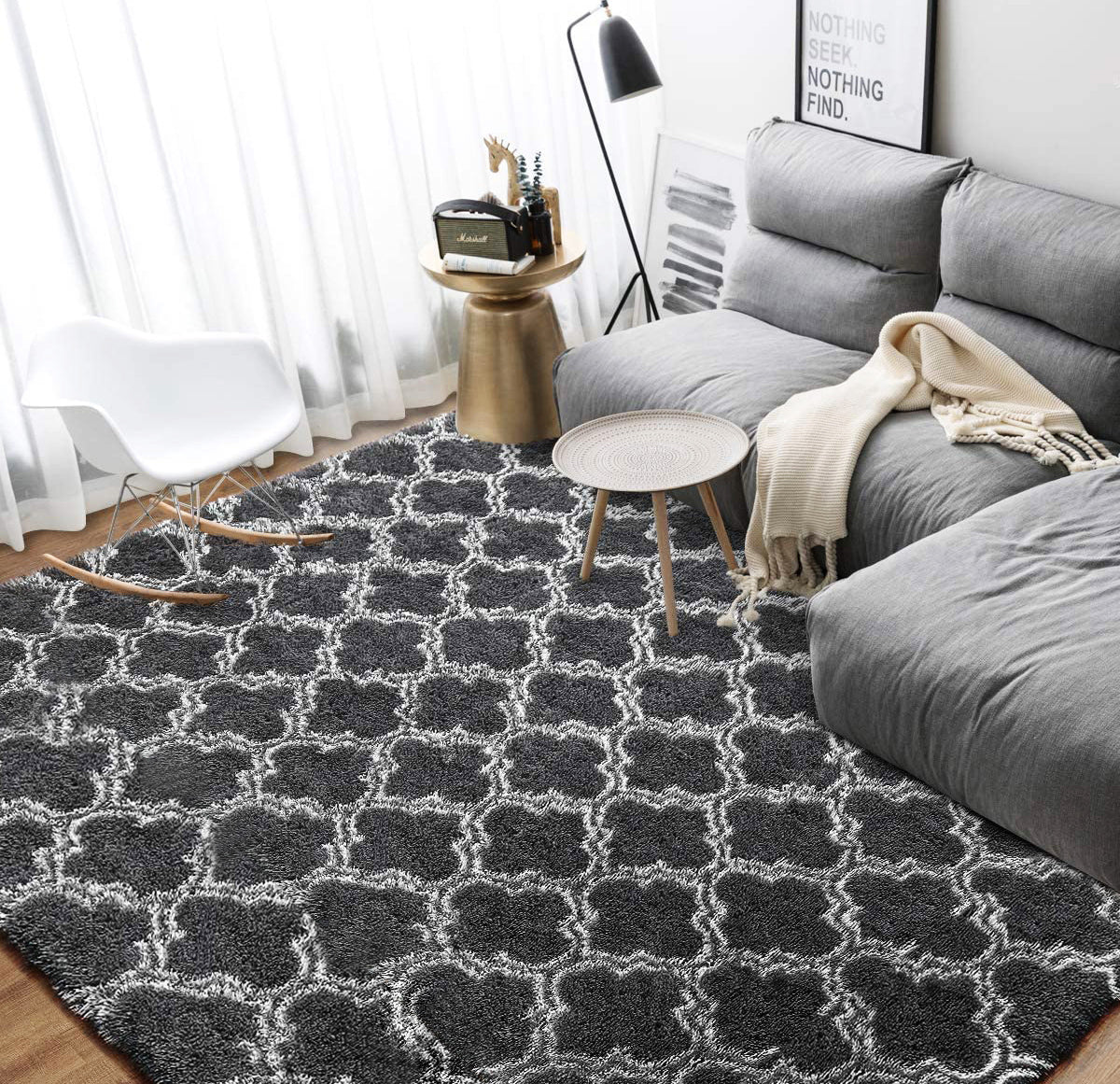 XL Comfortable Shag Rug (300 x 200, Black Lattice) - Image 8