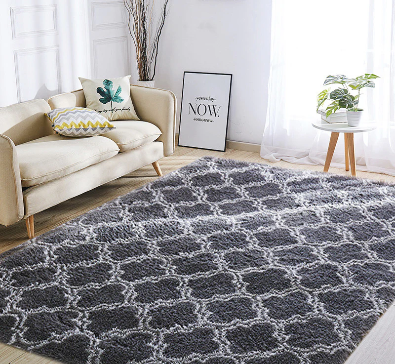 XL Comfortable Shag Rug (300 x 200, Black Lattice) - Image 9