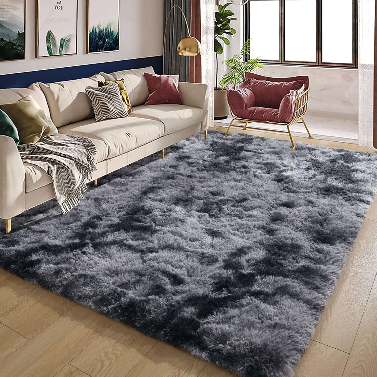 XL Comfortable Shag Rug (300 x 200, Charcoal & Grey) - Image 5