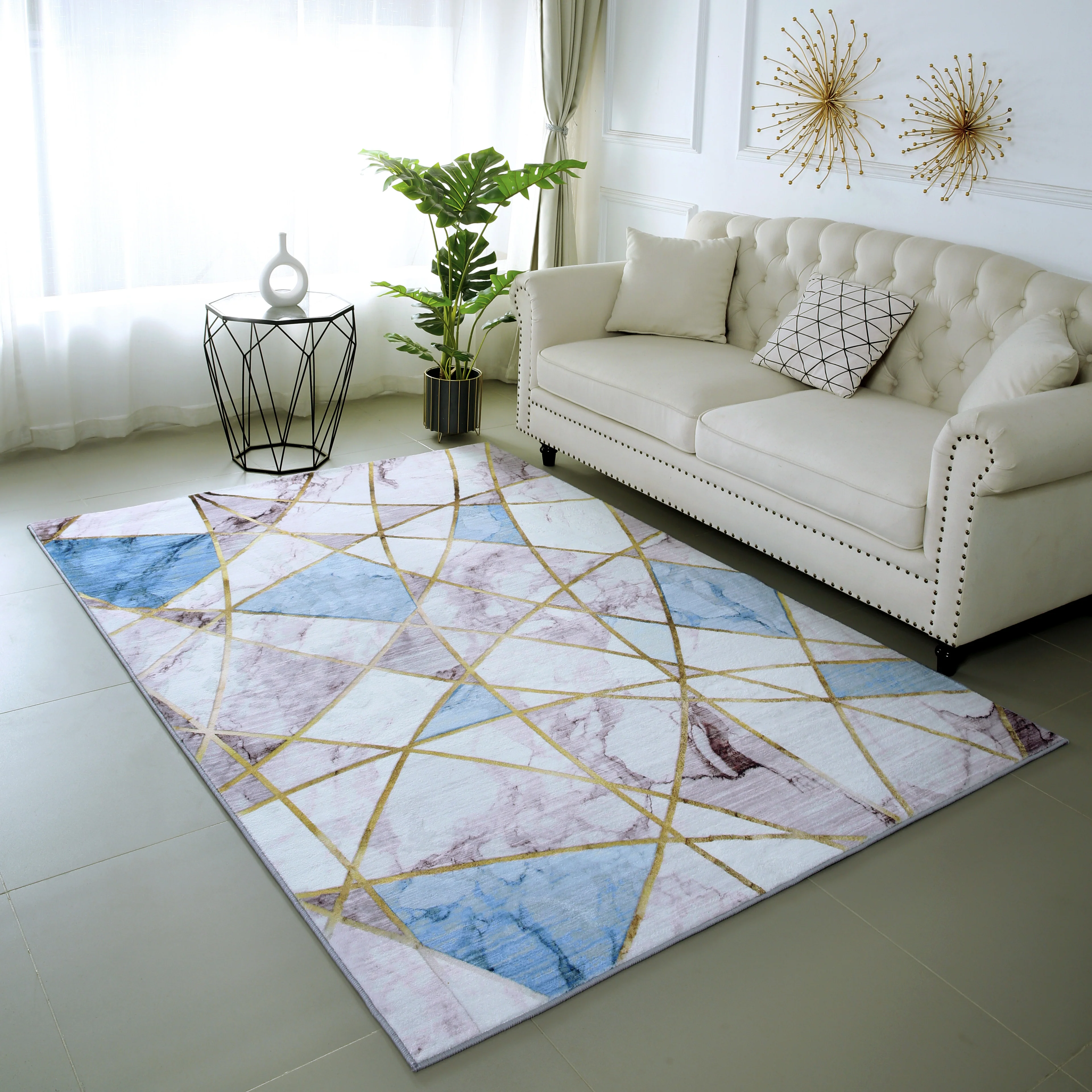 XL Extra Large Lush Plush Blue Marble Rug Carpet Mat (300 x 200) - Image 10