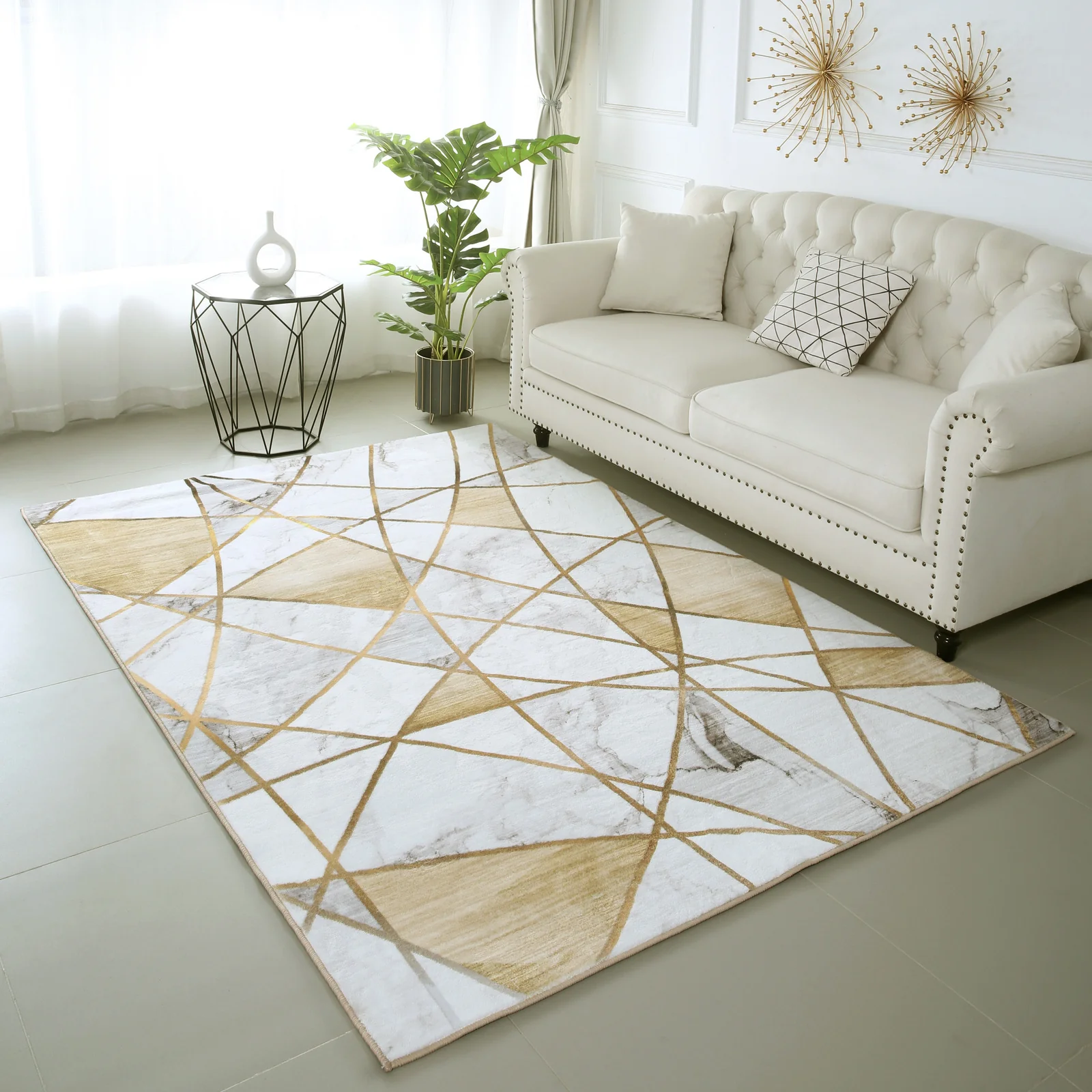 XL Extra Large Lush Plush Gold Marble Rug Carpet Mat (300 x 200) - Image 11