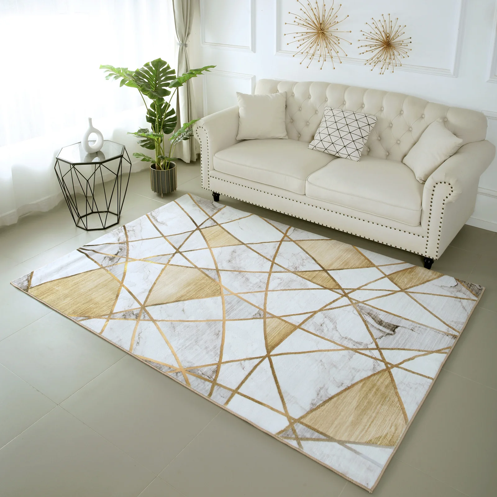XL Extra Large Lush Plush Gold Marble Rug Carpet Mat (300 x 200) - Image 12
