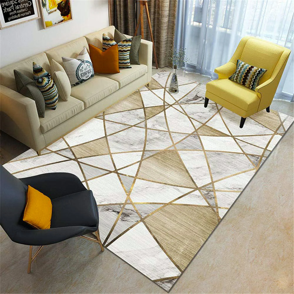 XL Extra Large Lush Plush Gold Marble Rug Carpet Mat (300 x 200) - Image 14