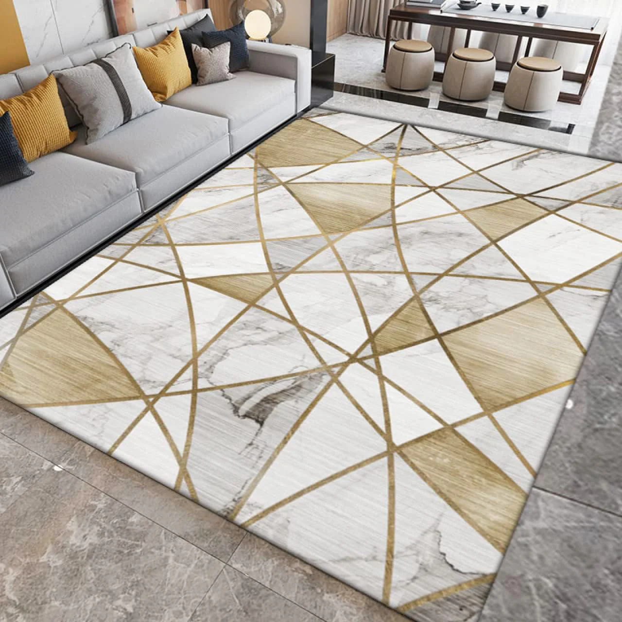 XL Extra Large Lush Plush Gold Marble Rug Carpet Mat (300 x 200) - Image 16