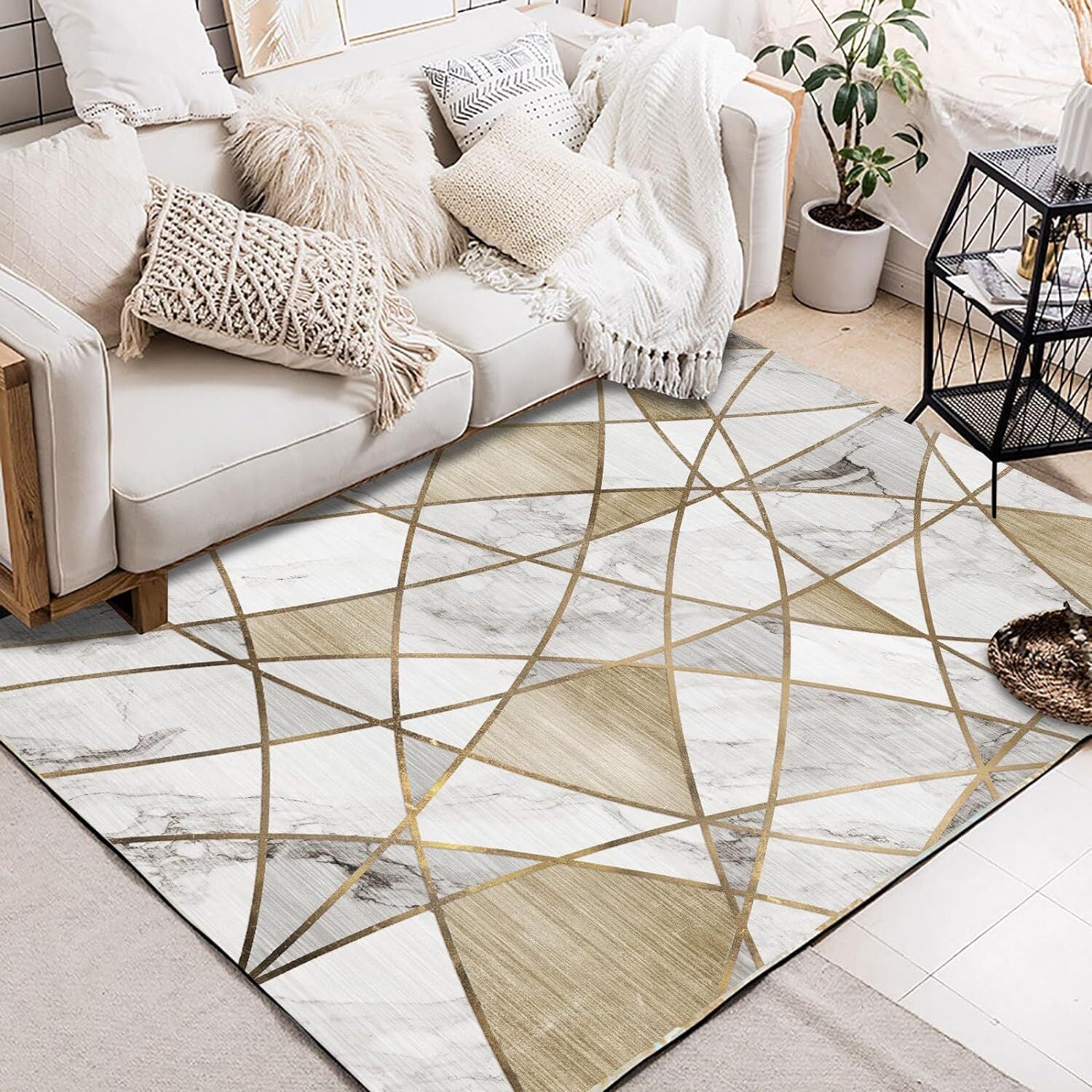 XL Extra Large Lush Plush Gold Marble Rug Carpet Mat (300 x 200) - Image 19