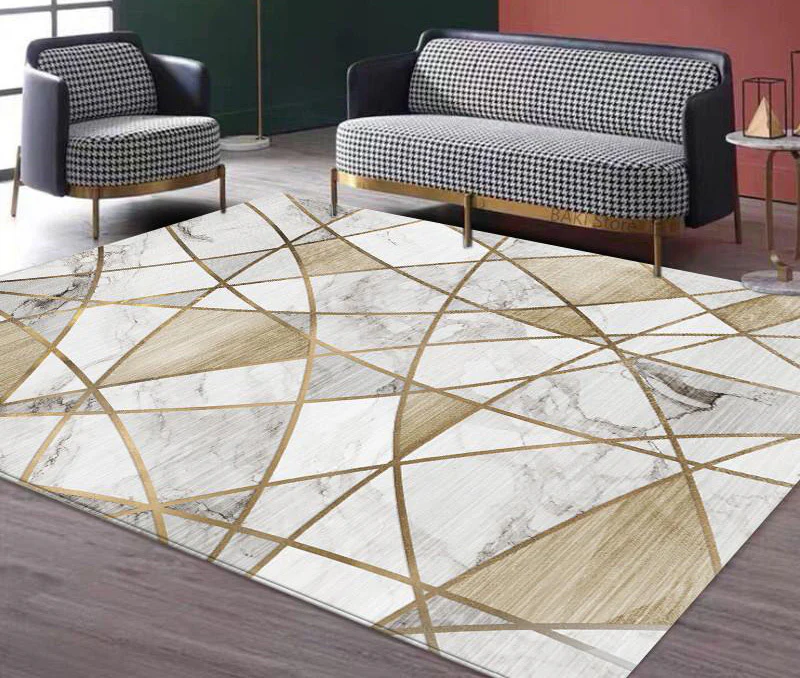 XL Extra Large Lush Plush Gold Marble Rug Carpet Mat (300 x 200) - Image 3