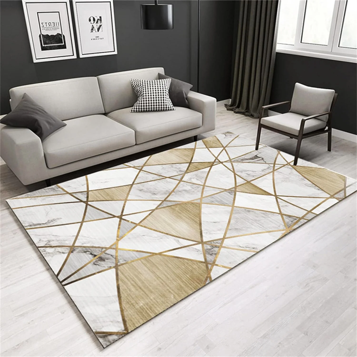 XL Extra Large Lush Plush Gold Marble Rug Carpet Mat (300 x 200) - Image 5