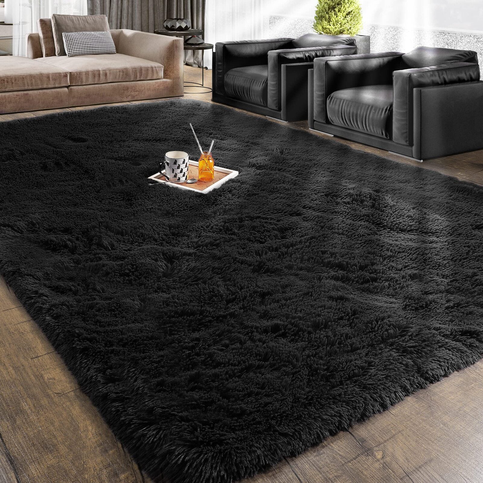 XL Extra Large Soft Shag Rug Carpet Mat (Black, 300 x 200) - Image 10
