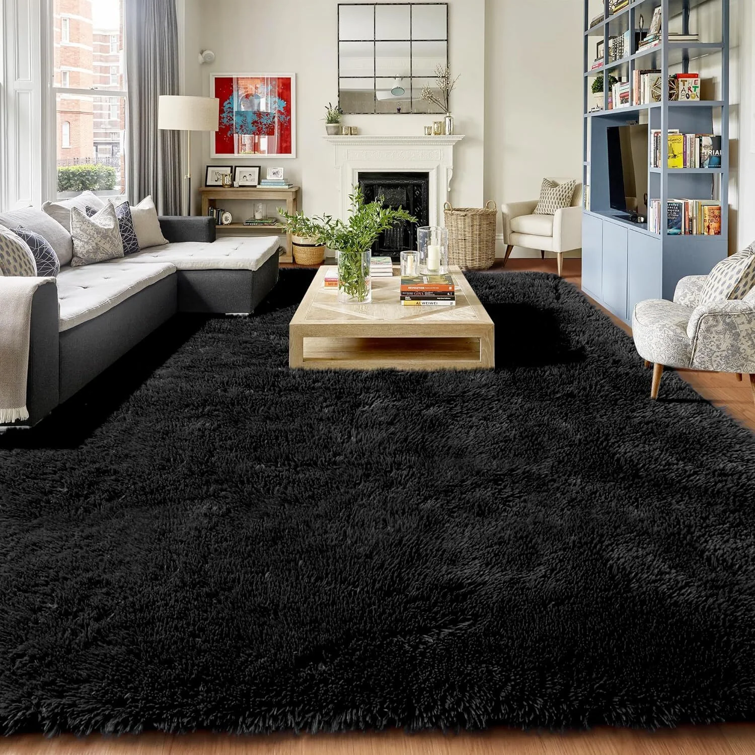 XL Extra Large Soft Shag Rug Carpet Mat (Black, 300 x 200) - Image 4